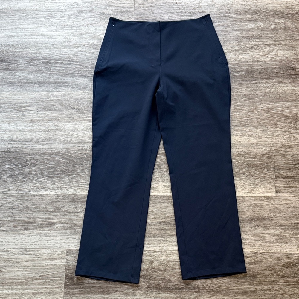 lululemon Navy Cropped Pants Size 8 Mid Rise Office Trousers Pull on Stretch